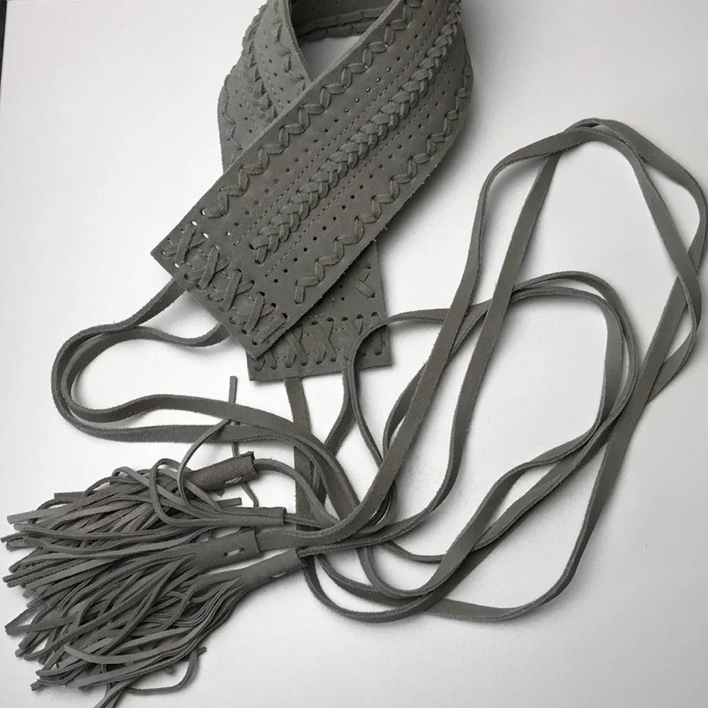 Linea Pelle Leather Belt Tassel Trim Ties Sz XS